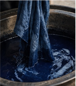 Cloth being lifted from an indigo dye vat